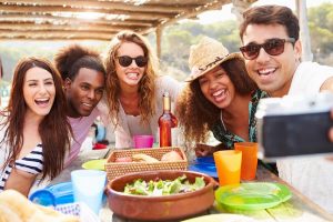 Friends enjoying lunch at a restaurant